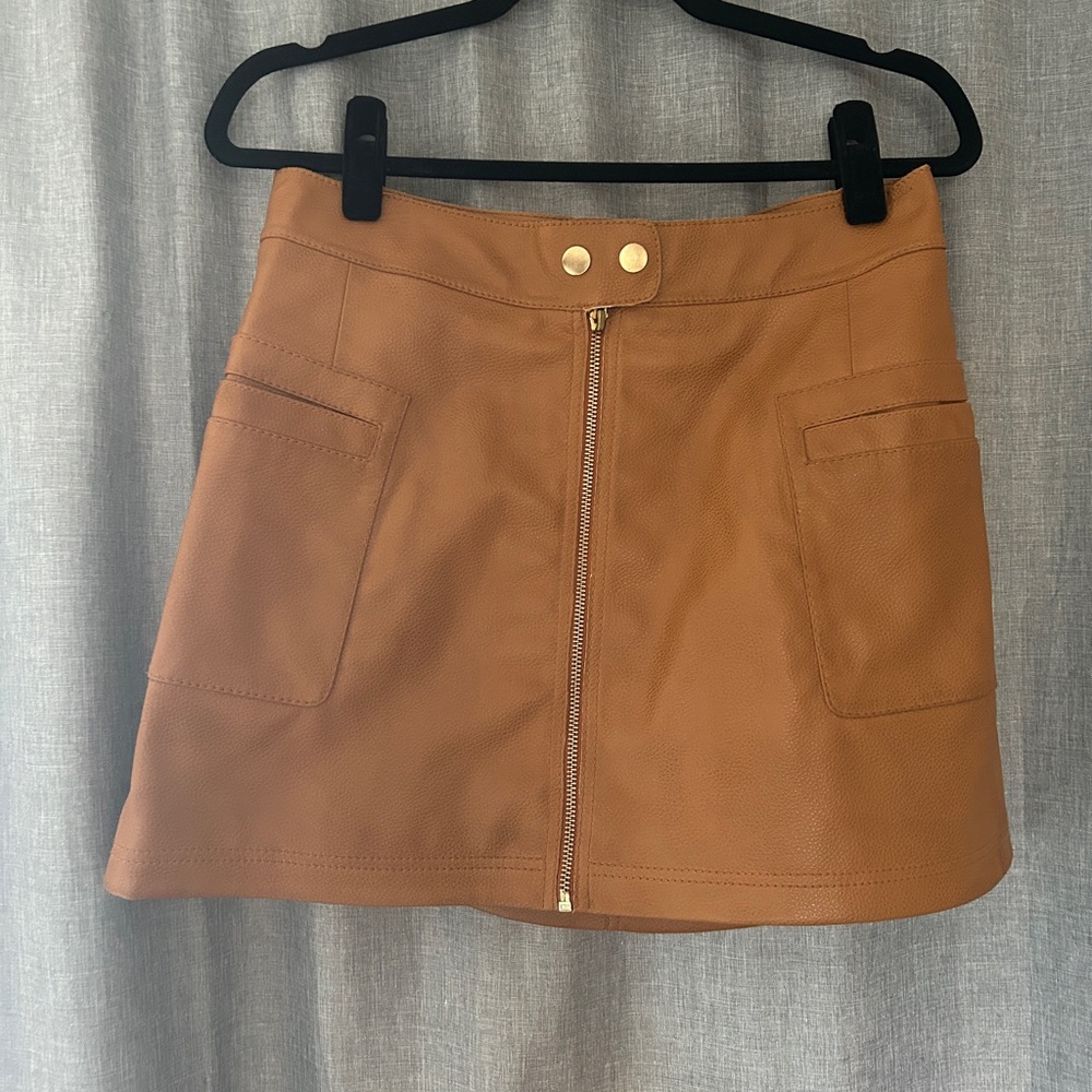 Brown Mini Skirt with Front Zipper